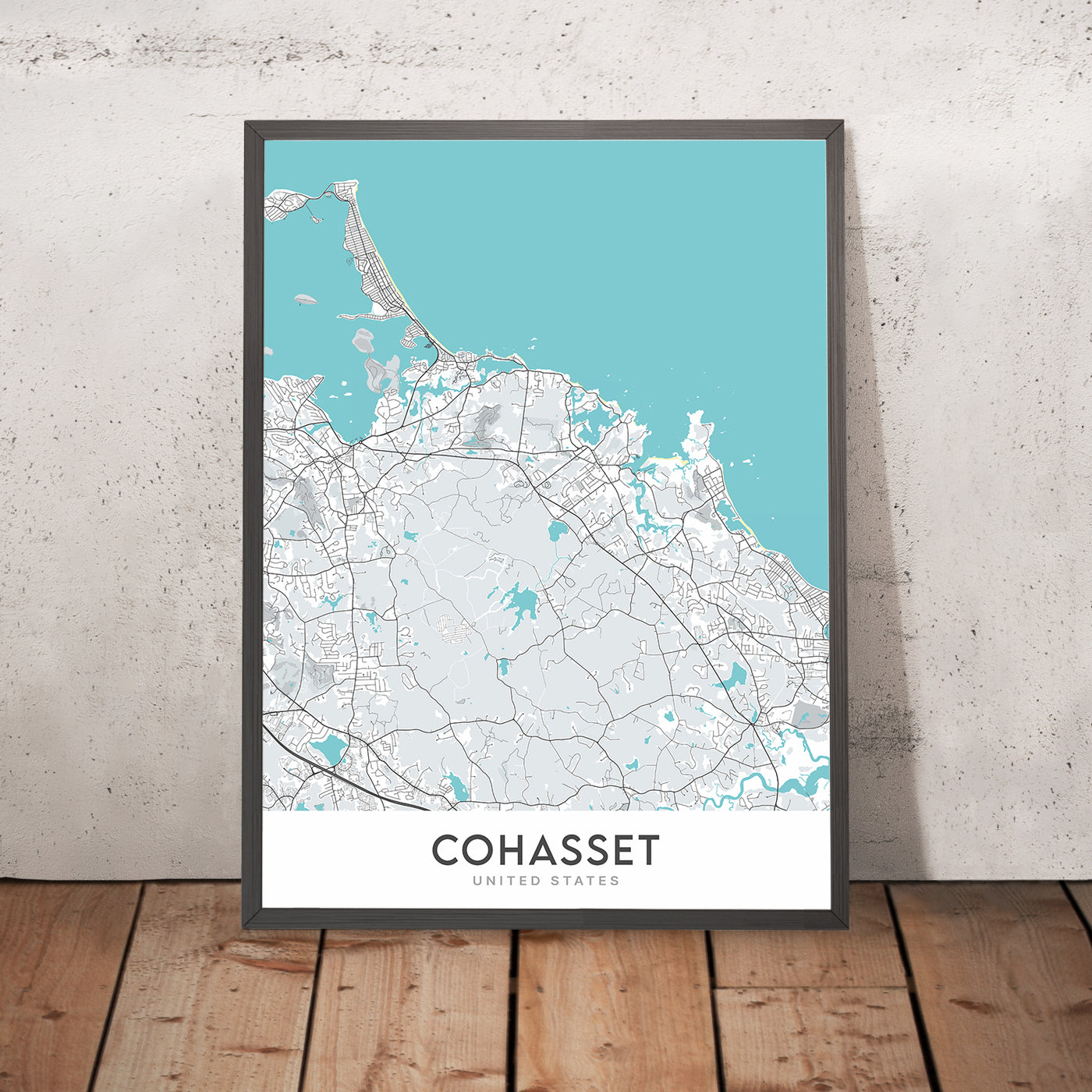 Mapa moderno de la ciudad de Cohasset, MA: Cohasset Village, Sandy Cove, Jerusalem Road, King Street, North Main Street
