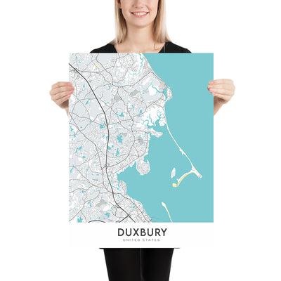 Moderner Stadtplan von Duxbury, MA: Duxbury Beach, Duxbury Yacht Club, Gurnet Point, Myles Standish Monument, Powder Point Bridge