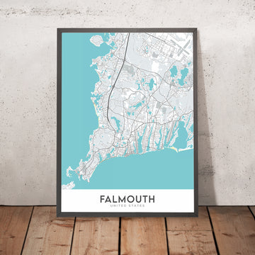 Mappa della città moderna di Falmouth, MA: Porto di Falmouth, Nobska Point, Istituzione Oceanografica, Laboratorio Marino, Falmouth Heights 