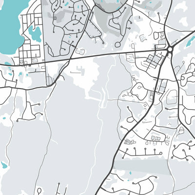 Plan de la ville moderne de Mashpee, MA : Mashpee Commons, parc d'État de South Cape Beach, réserve nationale de recherche estuarienne de Waquoit Bay, plage de Popponesset, étang de Santuit