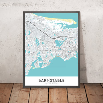 Moderne Stadtkarte von Barnstable, MA: Barnstable Village, Hyannis, Sandy Neck Beach, Route 6, Route 28 