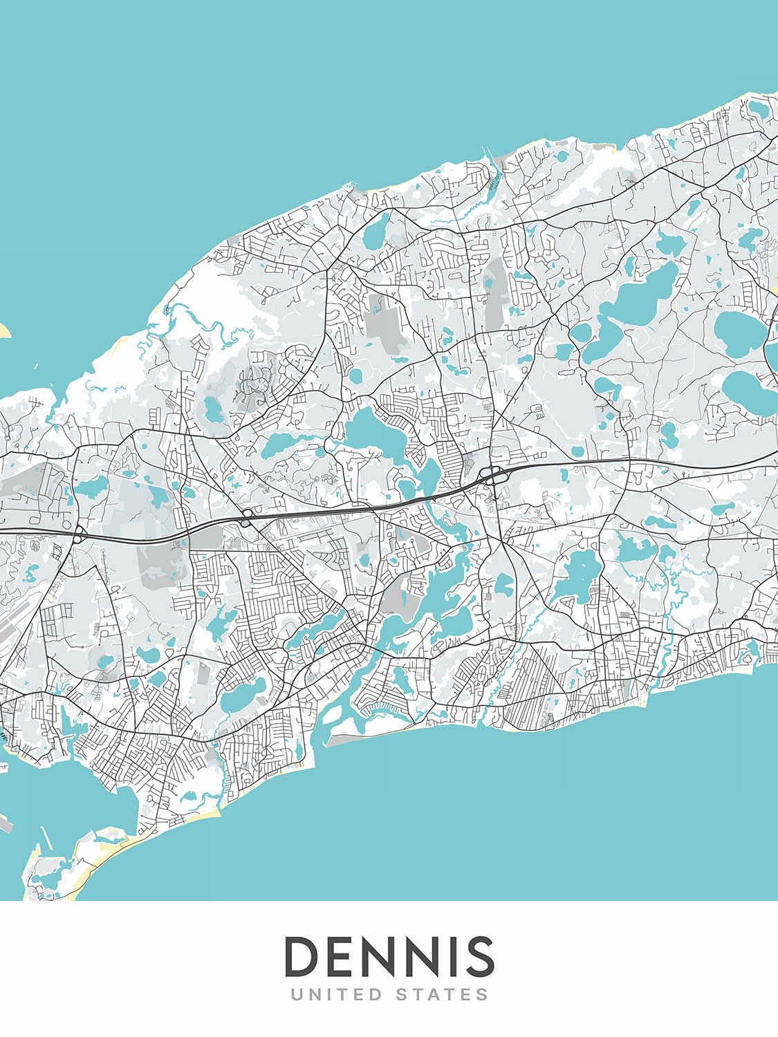 Modern City Map of Dennis, MA: Dennis Village, East Dennis, Dennis Port, West Dennis, South Dennis