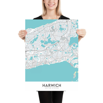 Moderner Stadtplan von Harwich, Massachusetts: Red River Beach, Saquatucket Harbor, Wychmere Harbor, Allen Harbor, Herring River
