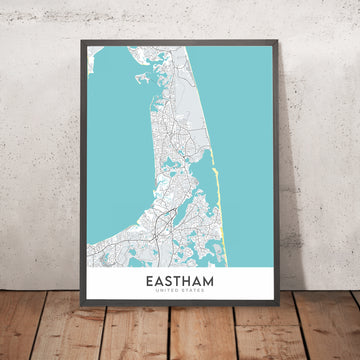 Mappa della città moderna di Eastham, MA: Spiaggia di Nauset Light, Spiaggia del Coast Guard, Spiaggia di First Encounter, Fort Hill, Rock Harbor 
