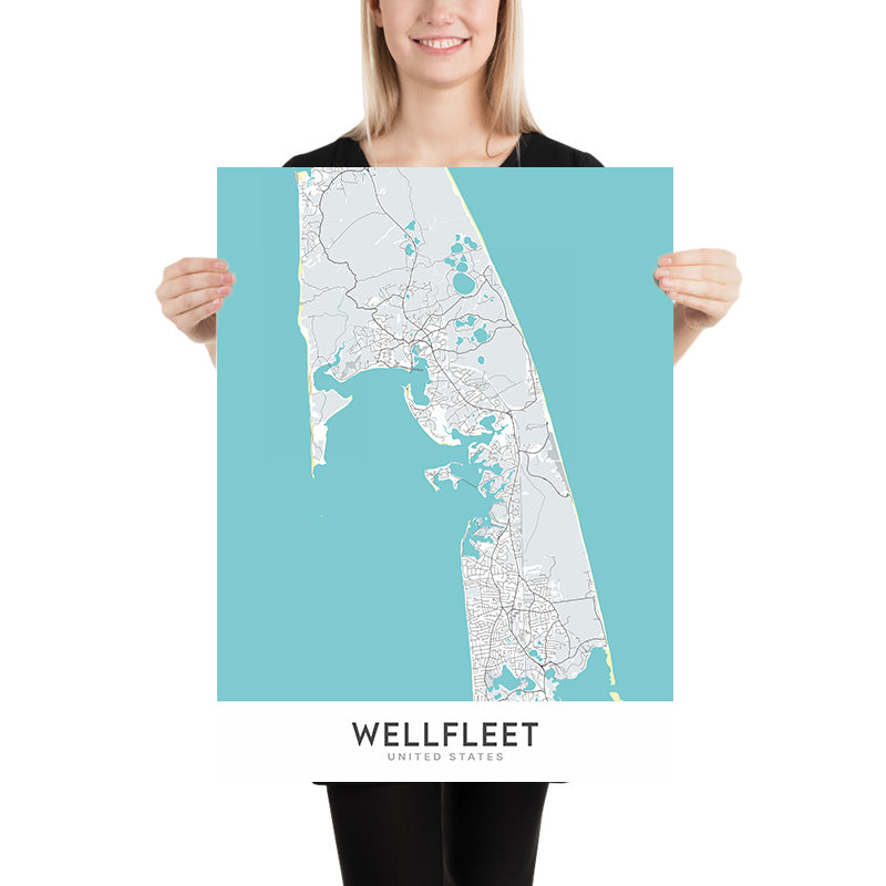 Mapa moderno de la ciudad de Wellfleet, Massachusetts: Wellfleet Harbor, Duck Harbor, Chequessett Neck, Billingsgate Island, Indian Neck
