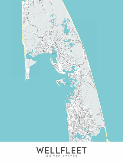 Mapa moderno de la ciudad de Wellfleet, Massachusetts: Wellfleet Harbor, Duck Harbor, Chequessett Neck, Billingsgate Island, Indian Neck
