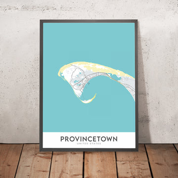 Mapa moderno de la ciudad de Provincetown, MA: Monumento al Peregrino, Playa Race Point, Playa Herring Cove, Faro de Long Point, Ruta 6