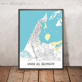 Carte de la ville moderne d'Umm Al Quwain, Émirats Arabes Unis : Fort, Musée, Corniche, Route Sheikh Mohammed Bin Zayed, Route des Émirats 