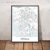 Moderne Stadtkarte von Uppsala, Schweden: Schloss, Kathedrale, Universität, Parks, Fluss 