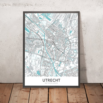 Moderne Stadtkarte von Utrecht, Niederlande: Domturm, Hauptbahnhof, Rietveld-Haus, Botanische Gärten, Jaarbeurs 