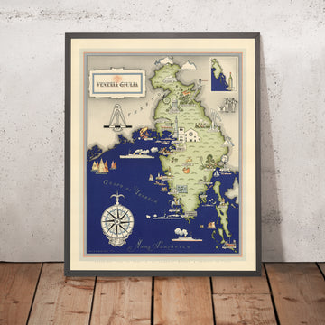 Mappa Pittorica Antica del Friuli-Venezia Giulia di De Agostini, 1938: Trieste, Gorizia, Pola, Fiume, Zara, Alpi 