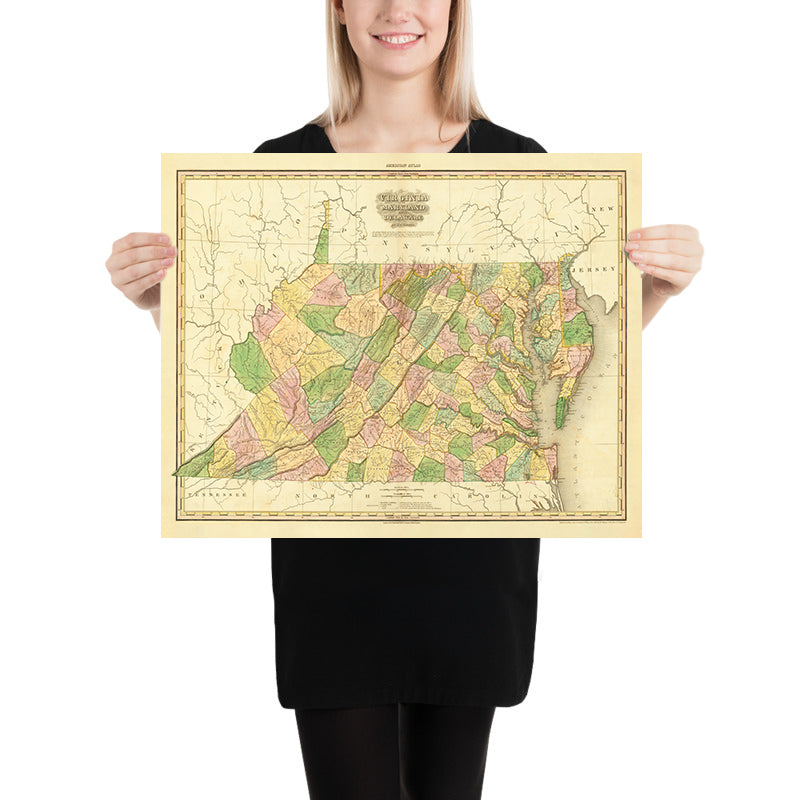 Old Map of Virginia, Delaware, Maryland and Washington D.C. by H. S. Tanner (1820): Featuring Baltimore, Alexandria, Norfolk, Richmond, and Wilmington