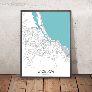 Mappa moderna della città di Wicklow, Irlanda: Monti Wicklow, Valle di Glendalough, Lago Tay, Lago Dan, Riserva di Vartry 