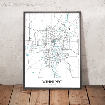 Mappa della città moderna di Winnipeg, Canada: Centro, St. Boniface, The Forks, Museo canadese per i diritti umani, Museo del Manitoba 