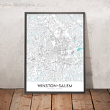 Moderne Stadtkarte von Winston-Salem, NC: Ardmore, Reynolda, Hanes Mall, Wake Forest University, I-40 