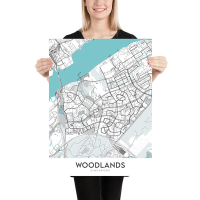 Modern City Map of Woodlands, Singapore: Republic Polytechnic, Waterfront Park, Admiralty Park,  Health Campus, Singapore Sports School