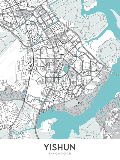 Mapa moderno de la ciudad de Yishun, Singapur: Hospital Khoo Teck Puat, Northpoint City, Lower Seletar Reservoir, Yishun Park, SAFRA Club