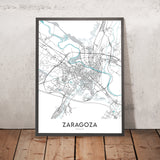 Moderne Stadtkarte von Zaragoza, Spanien: Basilika, Kathedrale, Palast, Fluss, Universität 