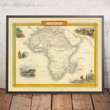 Old World Map of Africa by Tallis & Rapkin, 1851: Decorative Illustrations of Bedouin Arabs, St Helena, Hottentots