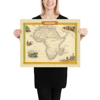 Mapa del Viejo Mundo de África por Tallis & Rapkin, 1851: Viñetas decorativas, políticas y físicas detalladas, mapa mundial