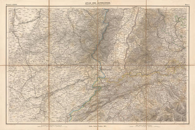 Old Map of Northwest Alps by Mayr, 1874: France, Switzerland, Germany, Bern, Straßburg