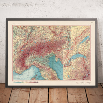 Alte Karte der Alpen, 1967: Westschweiz, Alpengipfel, Täler, Genf, Zürich, Dijon 