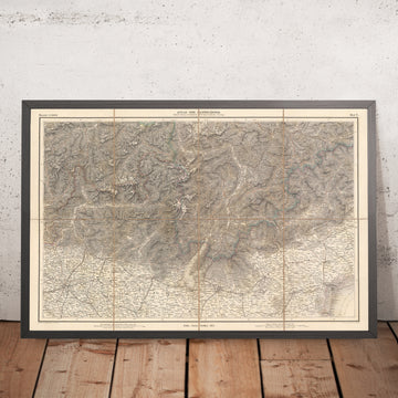 Mappa antica delle Alpi sud-orientali di Mayr, 1874: Svizzera, Italia, Milano, Verona, Lago di Garda, Como 