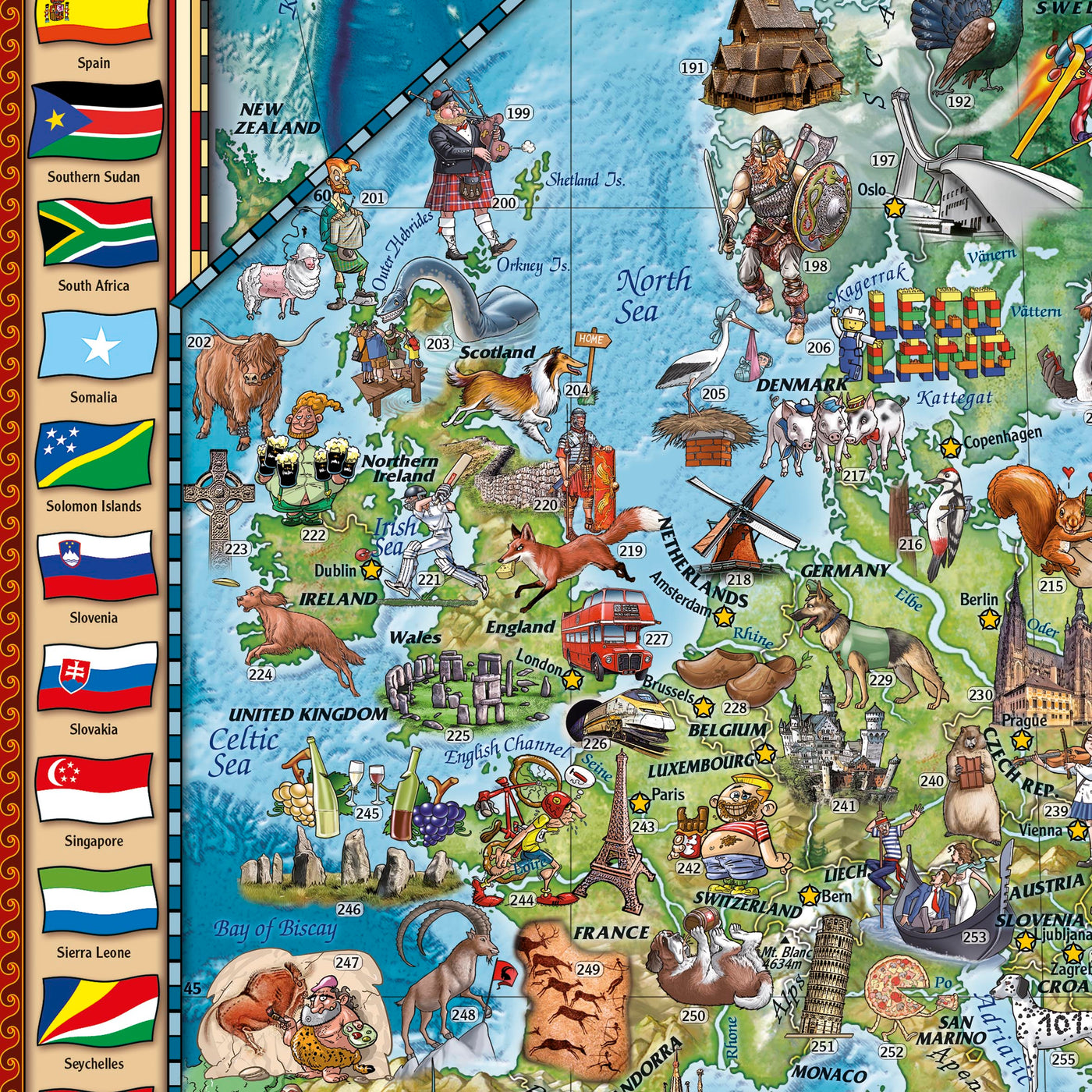Alte Weltkarte Illustrierte Weltkarte von Ray&Co, 2024: 650 Illustrationen, Thematisch, Lehrreich