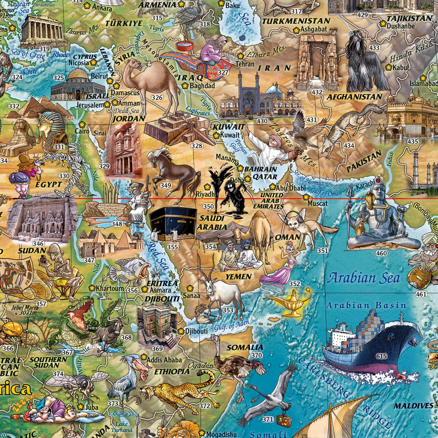 Illustrierte Weltkarte von Ray&Co, 2024 mit 650 Illustrationen: Bildungswandkunst für das Kinderzimmer 