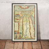 Alte Karte des alten Ägypten von Abraham Ortelius im Jahr 1584 - Fluss Nil, Alexandria, Memphis, Babylon, Die Pyramiden 