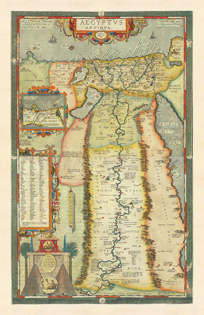 Alte Karte des alten Ägypten von Abraham Ortelius aus dem Jahr 1584 – Nil, Alexandria, Memphis, Babylon, die Pyramiden