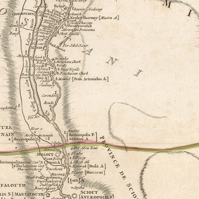 Old Map of Ancient Egypt by Delamarche, 1757: Nile, Pyramids, Sphinx, Temples, Cairo, Giza, Luxor, Memphis, etc.