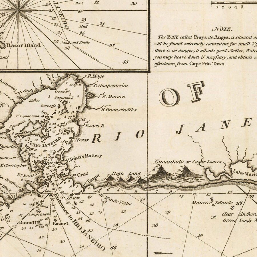 Ancienne carte marine de la côte brésilienne par Heather, 1808 : Rio de Janeiro, Cap Frio, Salvador