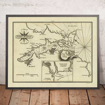 Vecchio Porto Mahon, Carta Nautica di Minorca di Heather, 1802: Cittadella, Forte San Filippo, Lazaretto 