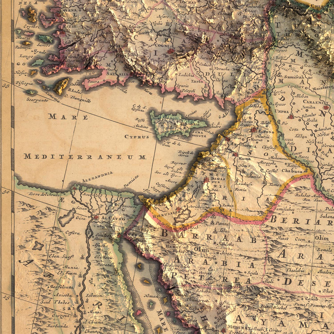 Antiguo mapa de Persia, Anatolia, Armenia y Arabia por Visscher, 1690: Oriente Medio, Ammán, Teherán, Riad, Reserva Rey Salman