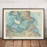 Alte Karte des Arktischen Kreises & Nordpols, 1967: Svalbard, Island, Grönland, Wissenschaftliche Expeditionen 