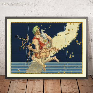 Antigua carta estelar de Auriga por Johann Bayer, 1603 - Mapa de constelaciones celestiales 