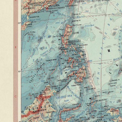 Old Map of Australia & Oceania, 1967: New Zealand, Borneo, Polynesia, Micronesia, Hawaii, Pacific Islands