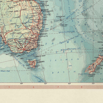 Old Map of Australia & Oceania, 1967: New Zealand, Borneo, Polynesia, Micronesia, Hawaii, Pacific Islands