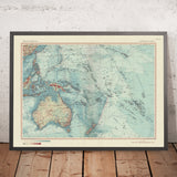 Mapa antiguo de Australia y Oceanía, 1967: Nueva Zelanda, Borneo, Polinesia, Micronesia, Hawái, Islas del Pacífico 
