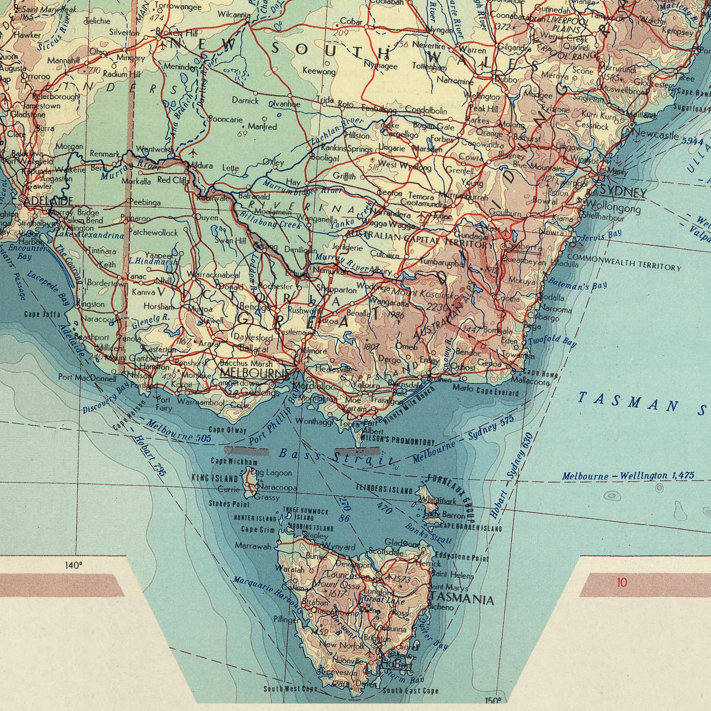 Old Map of Australia, 1967: Political & Physical Atlas Chart of States & Territories
