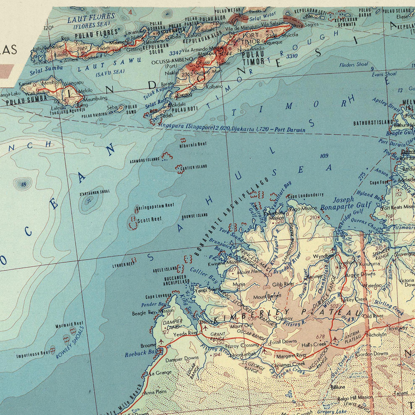 Old Map of Australia, 1967: Political & Physical Atlas Chart of States & Territories
