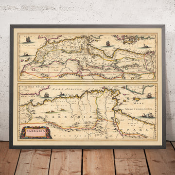 Alte Karte von Barbary von Visscher, 1690: Barbaren, Algier, Tunis, Kairo, Kanarische Inseln, Sahara-Wüste 