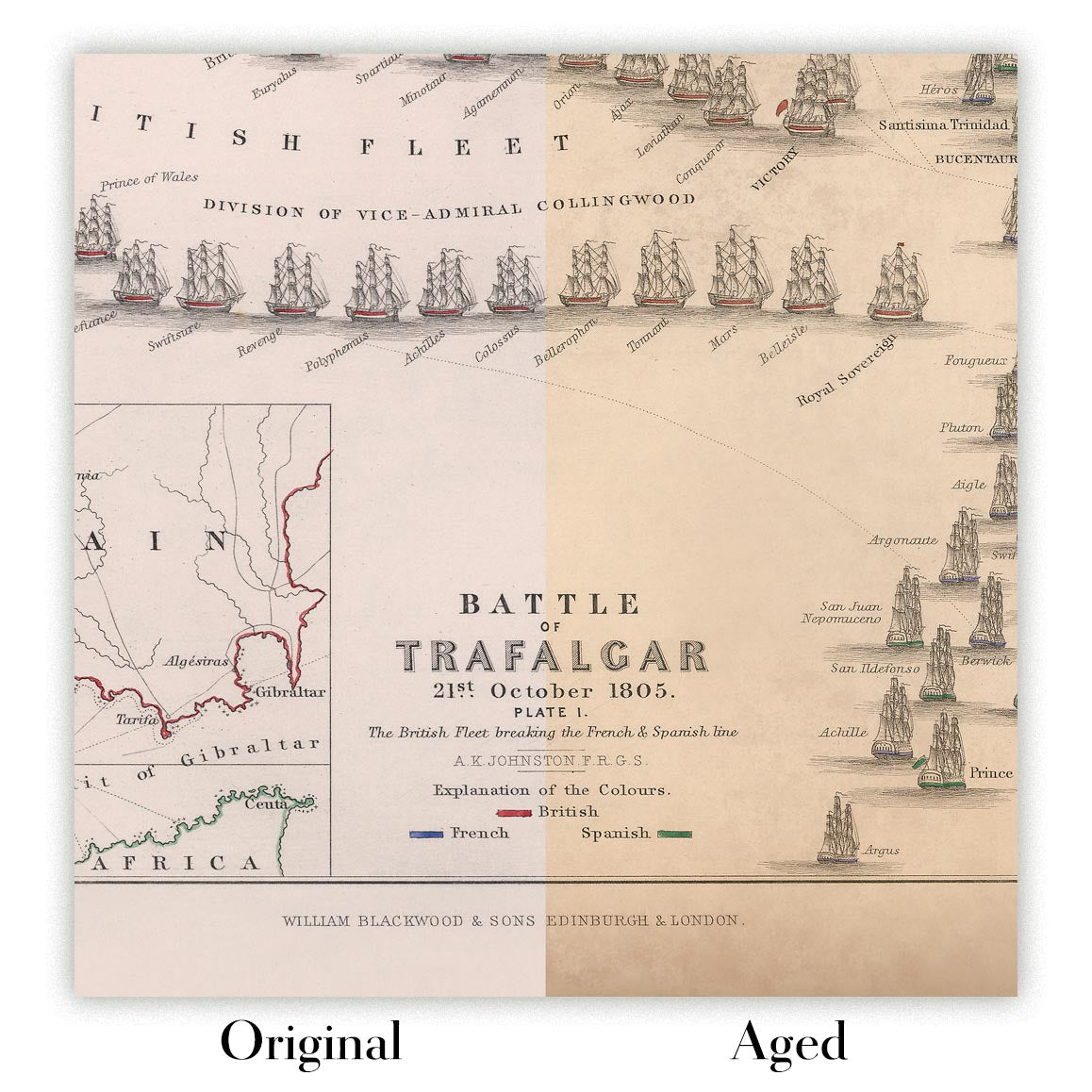 Image showing the difference between an Original map and an Aged toned map