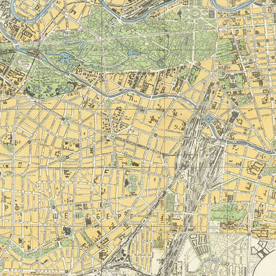 Alte Militärkarte von Berlin, 1945: Tiergarten, Reichstag, Charlottenburg, Mitte, Kreuzberg.