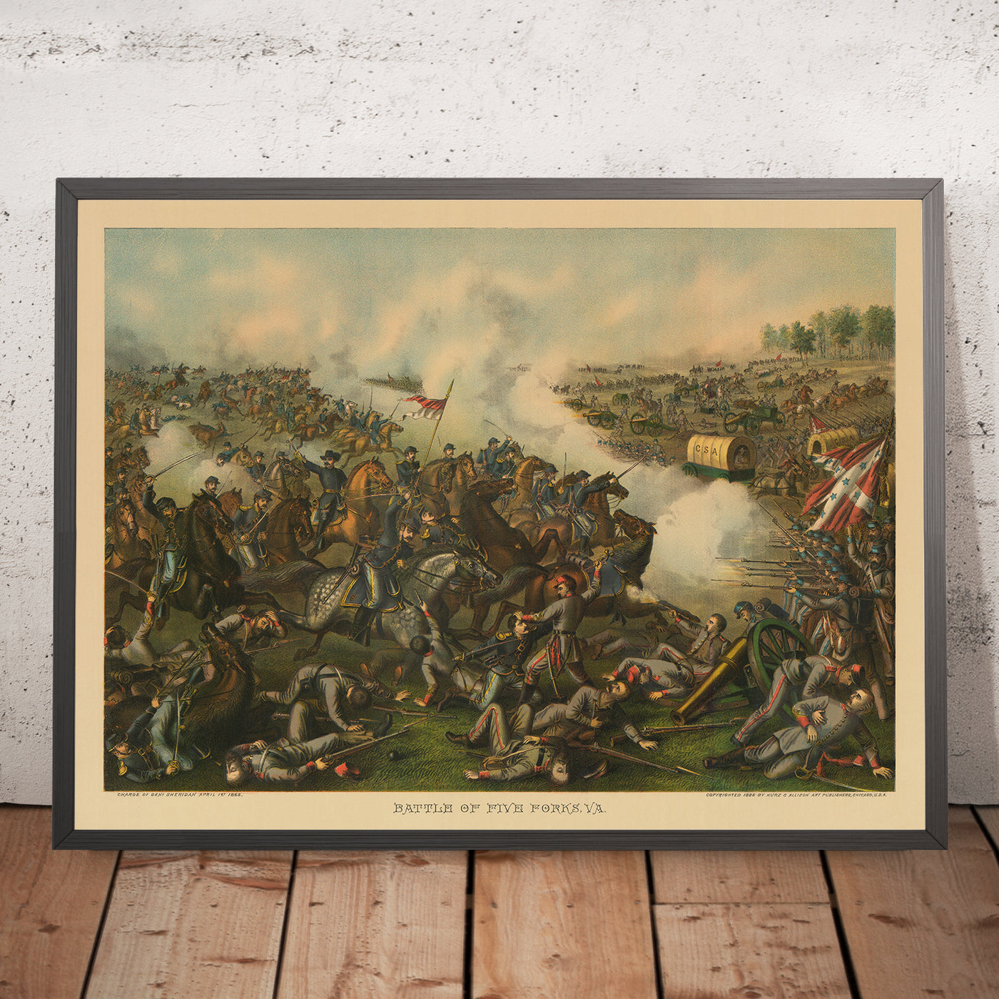 Battle of Five Forks, Virginia, 1865 by Kurz & Allison: General Sheridan, American Civil War