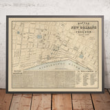 Vieja Batalla de Nueva Orleans, Mapa de 1874: Plaza Jackson, Casa de Aduanas, Casa del Estado, Plaza Lafayette, Río Misisipi 