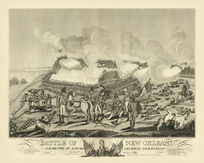 Batalla de Nueva Orleans y muerte del mayor general Packenham, por William Edward West, 1817