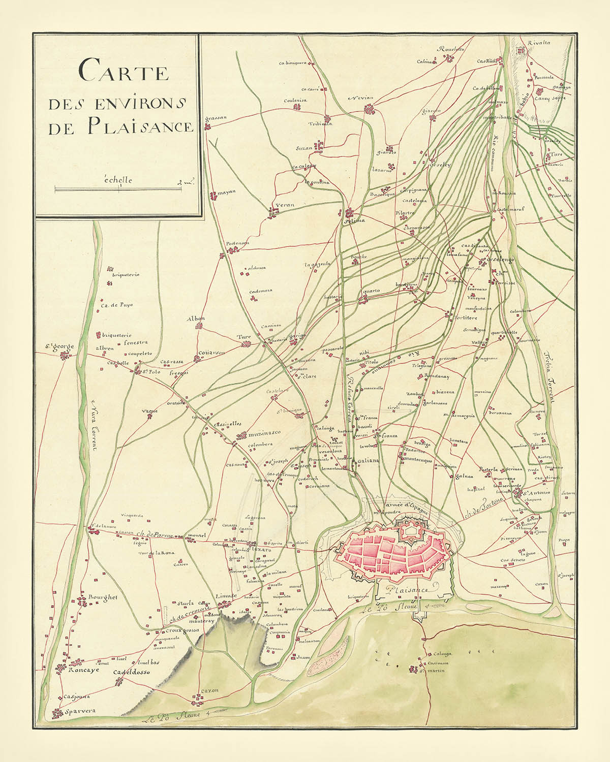 (Schlacht von Piacenza / Österreichischer Erbfolgekrieg) Carte des environs de Plaisance von Anonymous, 1746