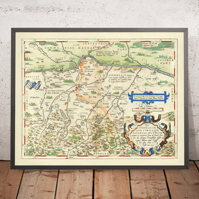 Old Map of Bavaria by Ortelius, 1570: Munich, Augsburg, Danube River